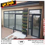 درب کشویی مشکی UPVC با شیشه دوجداره و فریم مقاوم رنگ مشکی